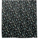 Traditionele Botanische Blad Patroon Blues op Zwar Douchegordijn (Voorkant)