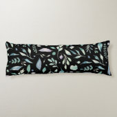 Traditionele Botanische Blad Patroon Blues op Zwar Lichaamskussen (Achterkant)