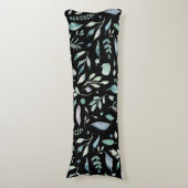 Traditionele Botanische Blad Patroon Blues op Zwar Lichaamskussen (Voorkant Verticaal)