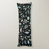 Traditionele Botanische Blad Patroon Blues op Zwar Lichaamskussen (Achterkant (Verticaal))