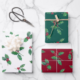 Traditionele Botanische Kerst Holly Branches Inpakpapier Vel