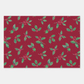 Traditionele Botanische Kerst Holly Branches Inpakpapier Vel (Voorkant 3)