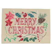 Traditionele Botanische Kerstmis (beige) Large Cadeautasje (Achterkant)