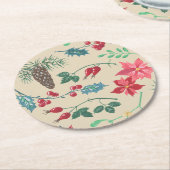 Traditionele Botanische Kerstmis (beige) Ronde Kartonnen Onderzetter (Gebogen)