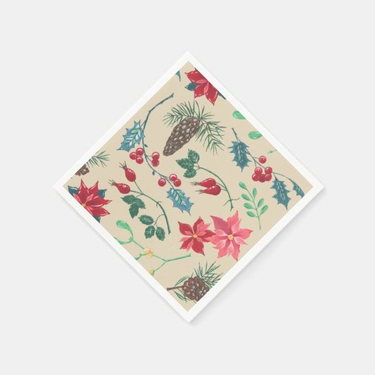 Traditionele Botanische Kerstmis (beige) Servetten (Hoek)