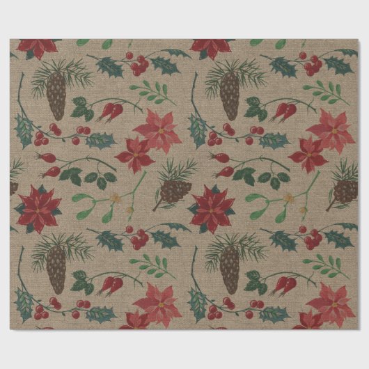 Traditionele Botanische Kerstmis Cadeaupapier (Vlak)