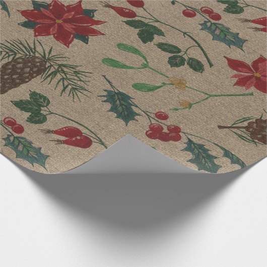 Traditionele Botanische Kerstmis Cadeaupapier (Hoek)
