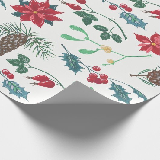 Traditionele Botanische Kerstmis Cadeaupapier (Hoek)