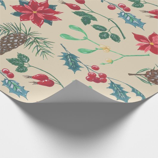 Traditionele Botanische Kerstmis Cadeaupapier (Hoek)