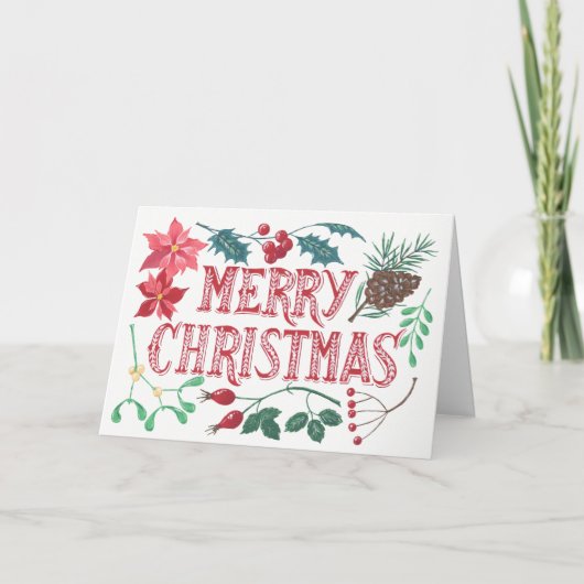 Traditionele Botanische Kerstmis Feestdagen Kaart (Voorkant)