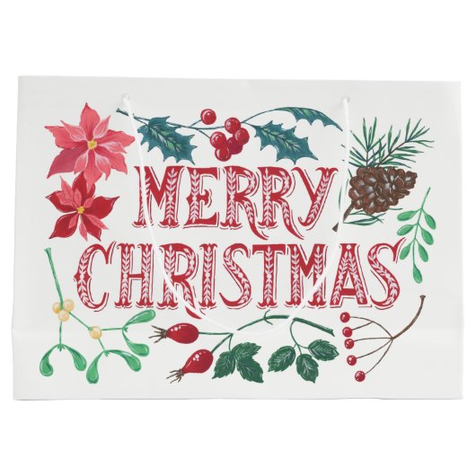 Traditionele Botanische Kerstmis Groot Cadeauzakje (Achterkant)