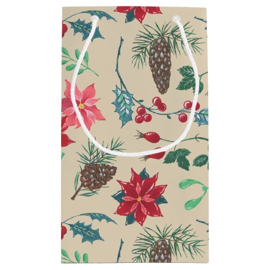 Traditionele Botanische Kerstmis Klein Cadeauzakje (Achterkant)