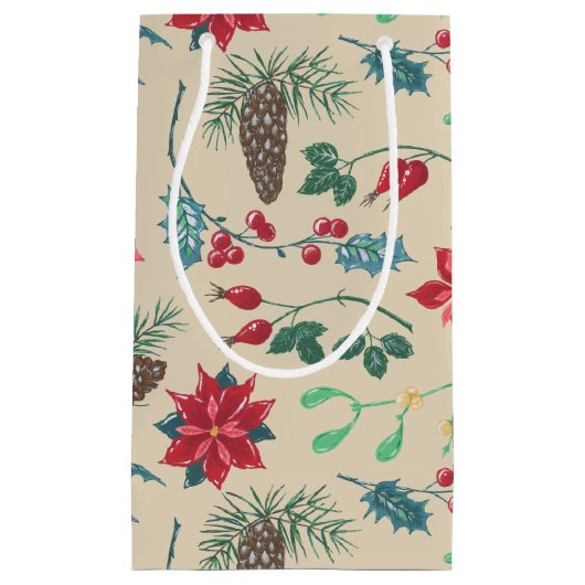 Traditionele Botanische Kerstmis Klein Cadeauzakje (Voorkant)