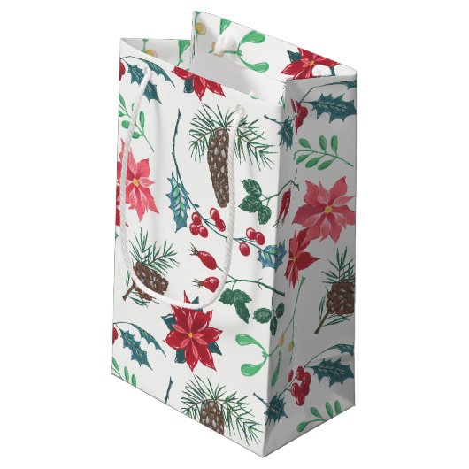 Traditionele Botanische Kerstmis Klein Cadeauzakje (Achterkant Gekanteld)