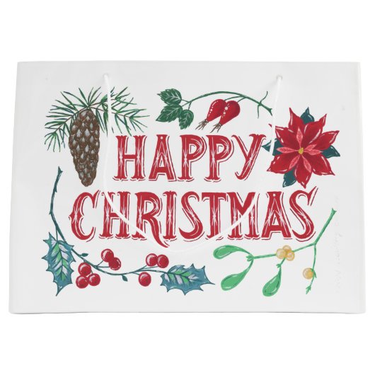 Traditionele Botanische Kerstmis Large Cadeautasje (Voorkant)