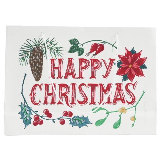 Traditionele Botanische Kerstmis Large Cadeautasje (Achterkant)