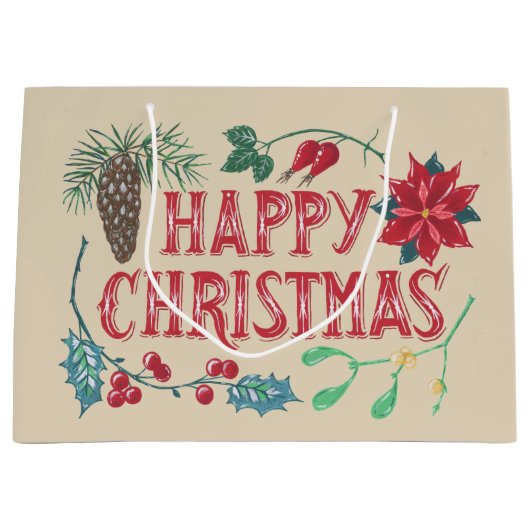 Traditionele Botanische Kerstmis Large Cadeautasje (Voorkant)