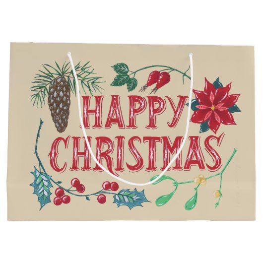 Traditionele Botanische Kerstmis Large Cadeautasje (Achterkant)