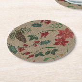 Traditionele Botanische Kerstmis Ronde Kartonnen Onderzetter (Gebogen)