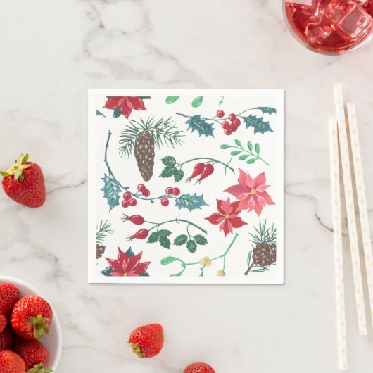 Traditionele Botanische Kerstmis (wit) Servet (Insitu)