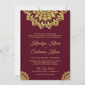 Traditionele Bourgogne Gold Motif Islamic Weddensc Kaart (Achterkant)