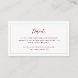 Traditionele Bourgondische elegante bruiloft Informatiekaartje