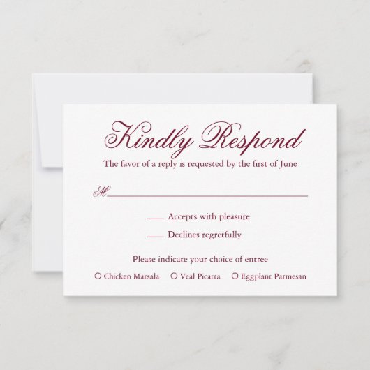 Traditionele Bourgondische formele elegante bruilo RSVP Kaartje (Voorkant)