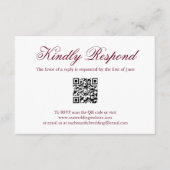 Traditionele Bourgondische formele QR-code bruilof RSVP Kaartje (Voorkant)