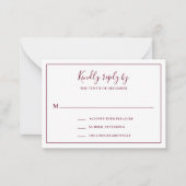 Traditionele Bourgondische Mini Wedding RSVP Kaart Notitiekaartje (Voorkant)