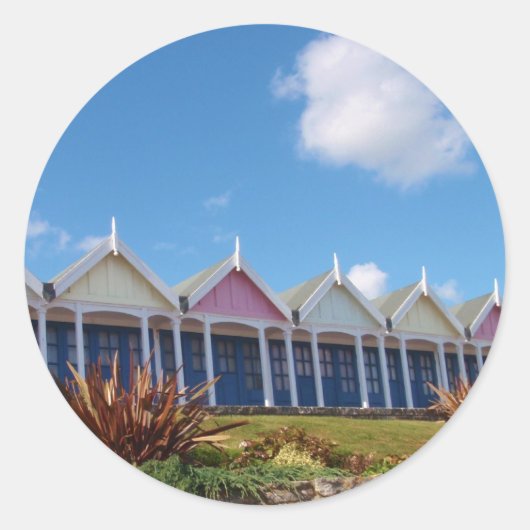 Traditionele Britse strandhuisjes Ronde Sticker (Voorkant)