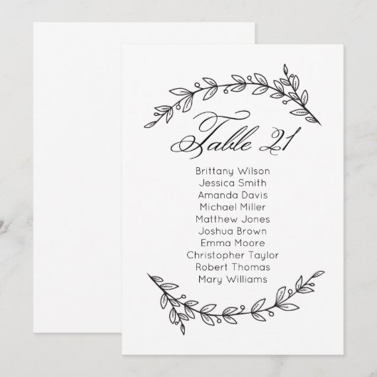 Traditionele bruiloft zitgrafiek. Tabel plan 21 Kaart (Voorkant / Achterkant)