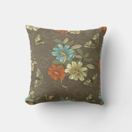 Traditionele Bruine Bloemen Vlinders Sierkussen