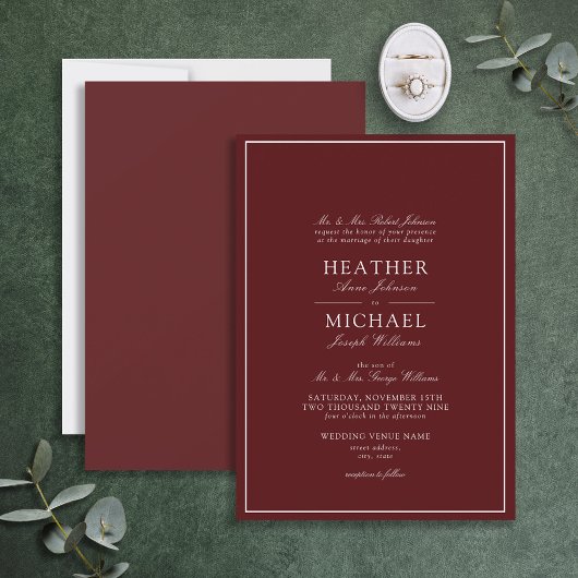 Traditionele Burgundy Classic Script Weddenschap Kaart