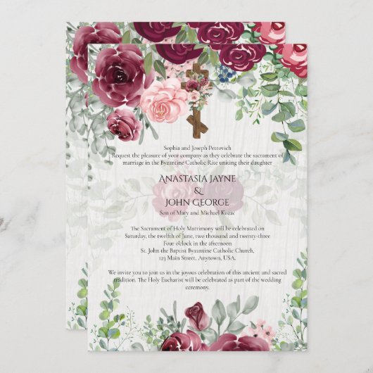 Traditionele BYZANTINE Cross Floral Weddenschap Kaart (Voorkant / Achterkant)