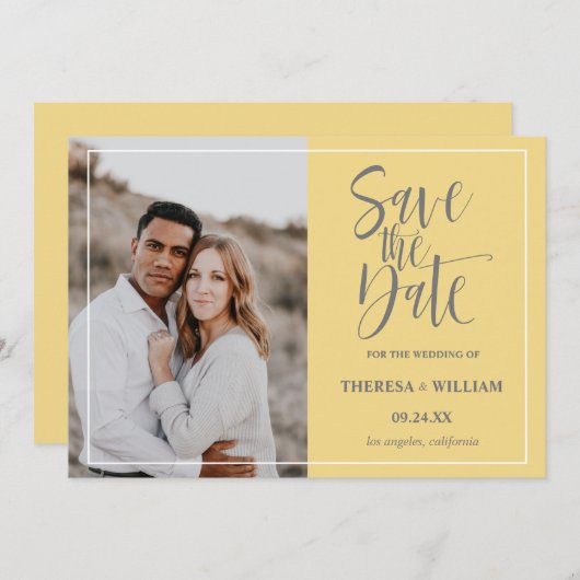 Traditionele Calligrafie Foto Bruiloft Save The Date (Voorkant / Achterkant)