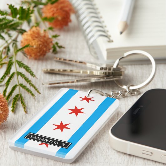 Traditionele Chicago vlag Sleutelhanger (Voorkant Rechts)