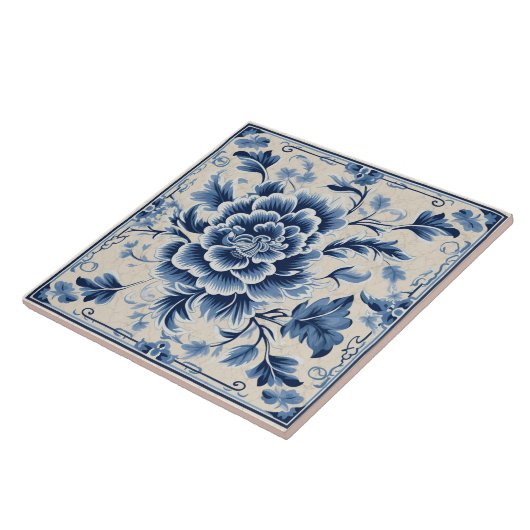 Traditionele China Blauwe Inkt Bloem Art 10 Tegeltje (Zijkant)