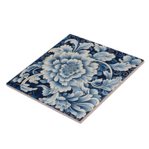 Traditionele China Blauwe Inkt Bloem Art 11 Tegeltje