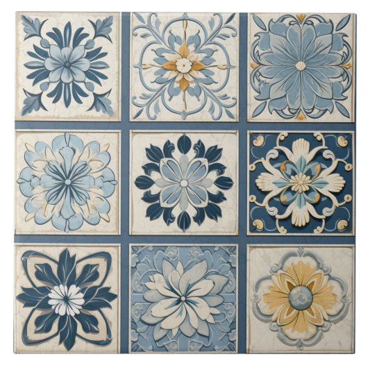 Traditionele China Blauwe Inkt Bloem Art 12 Tegeltje (Voorkant)