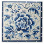 Traditionele China Blauwe Inkt Bloem Art 14 Tegeltje (Voorkant)
