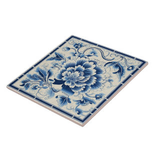 Traditionele China Blauwe Inkt Bloem Art 14 Tegeltje