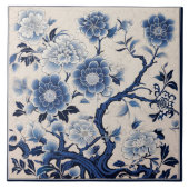 Traditionele China Blauwe Inkt Bloem Art 2 Tegeltje (Voorkant)