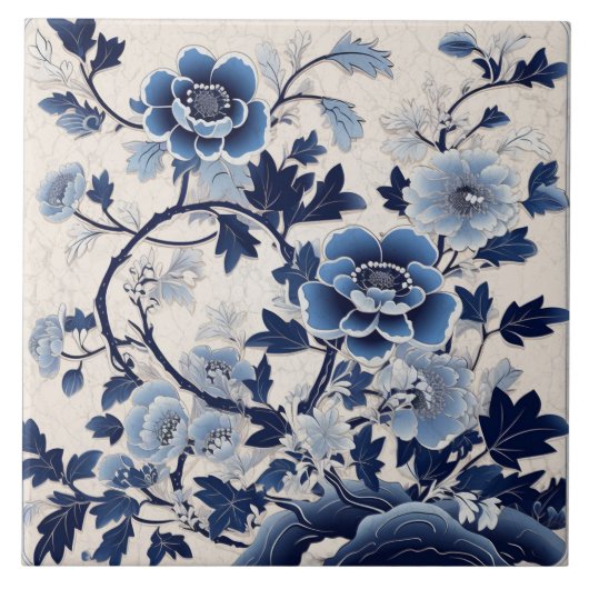 Traditionele China Blauwe Inkt Bloem Art 5 Tegeltje (Voorkant)