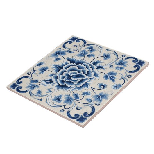 Traditionele China Blauwe Inkt Bloem Art 8 Tegeltje (Zijkant)