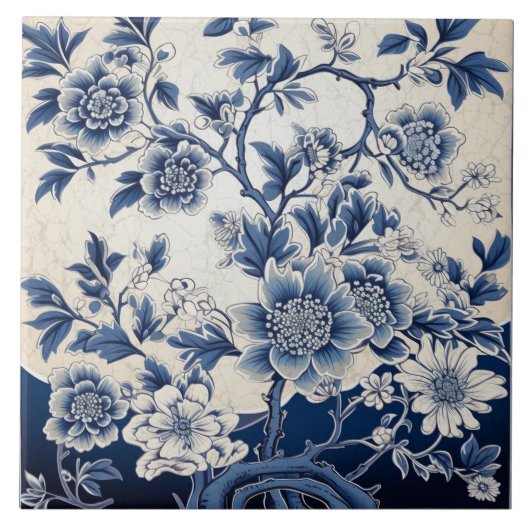 Traditionele China Blauwe Inkt Bloem Art 9 Tegeltje (Voorkant)