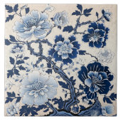 Traditionele China Blauwe Inkt Bloemkunst Tegeltje (Voorkant)