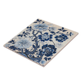 Traditionele China Blauwe Inkt Bloemkunst Tegeltje
