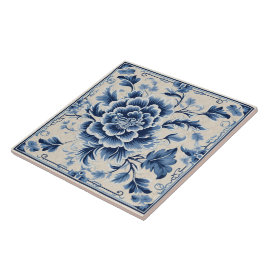 Traditionele Chinese Blauwe Inkt Bloem Kunst 10 Tegeltje