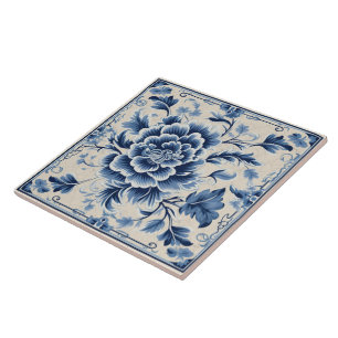 Traditionele Chinese Blauwe Inkt Bloem Kunst 10 Tegeltje