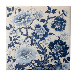 Traditionele Chinese Blauwe Inkt Bloem Kunst Tegeltje